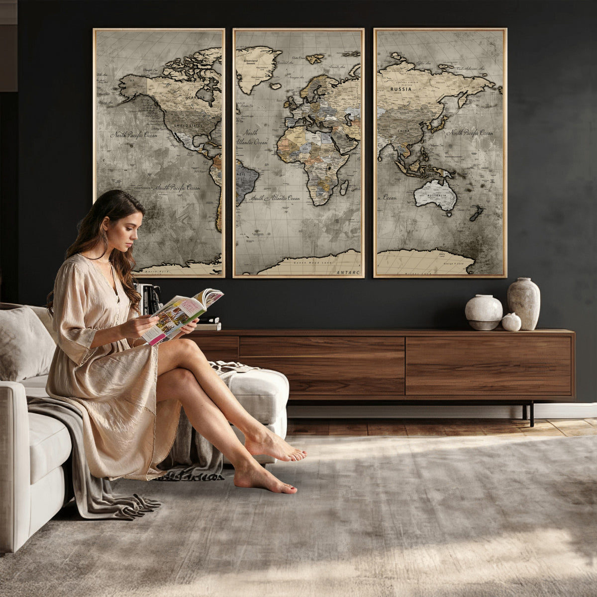 85218700-MGV-CV-36X24 - World Map Canvas Print, Detailed Map of the World Wall Art