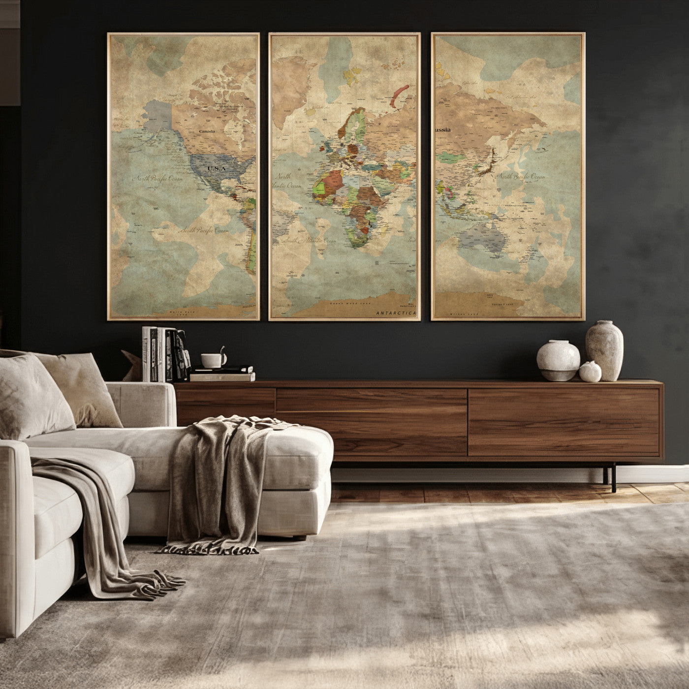 31492148-MGV-CV-36X24 - World Map Wall Art Canvas Print, Modern Decorative Framed Map Artwork Prints for Living Room, Office, Bedroom Wall Decor