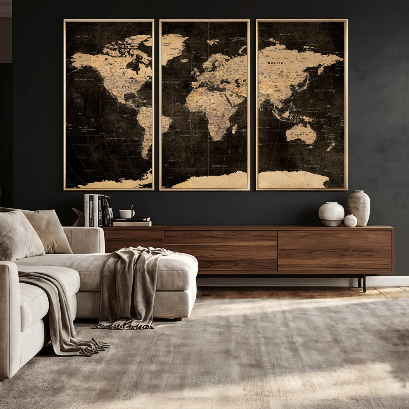 17790470-MGV-CV-36X24 - World Map Wall Art Canvas Print, Modern Decorative Framed Map Artwork Prints for Living Room, Office, Bedroom Wall Decor