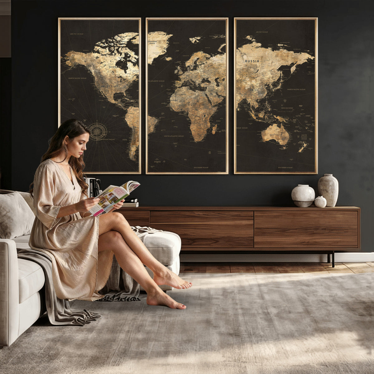 70985630-MGV-CV-36X24 - Framed World Map with Pin Canvas Print – Detailed World Map