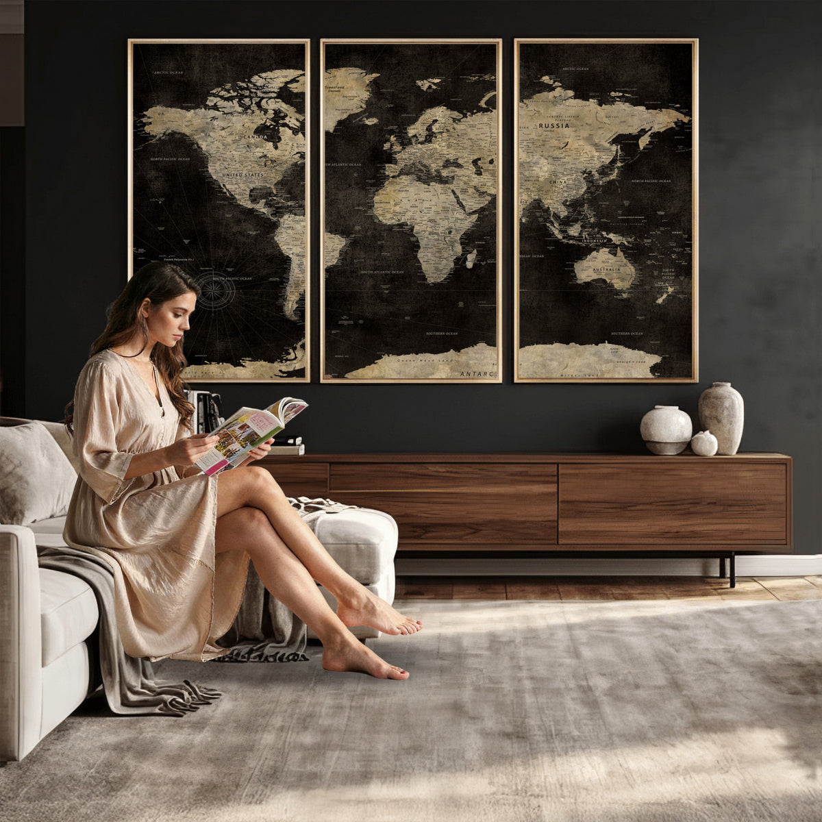 60653880-MGV-CV-36X24 - Push Pin World Map Canvas Wall Art Print, Interactive Travel