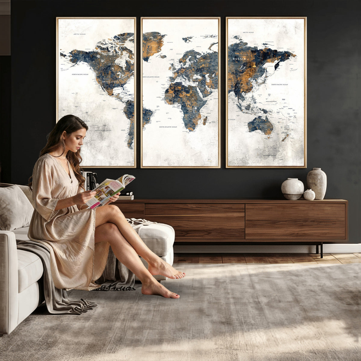 52451147-MGV-CV-36X24 - World Map Wall Art Canvas Print for Office Wall Decor