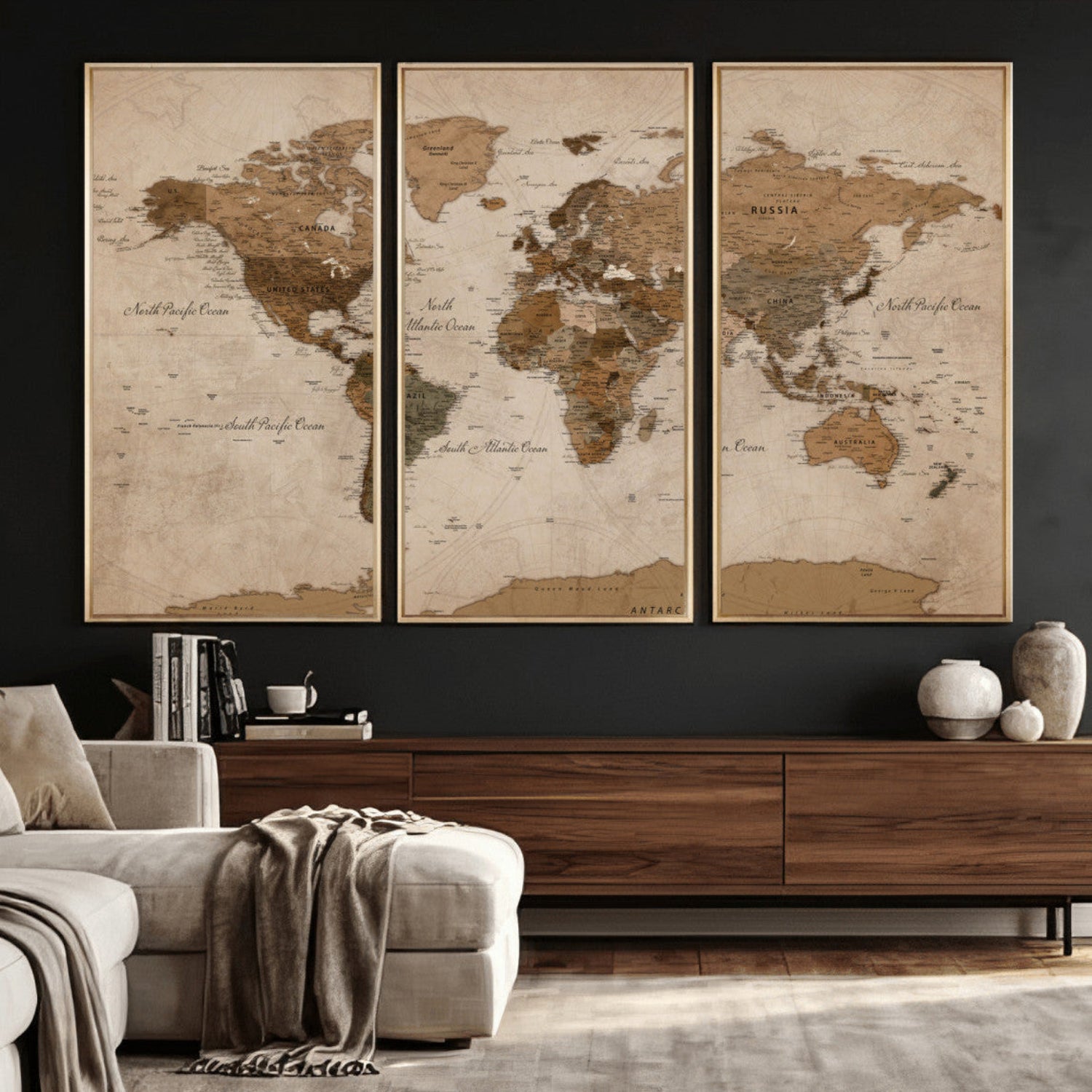 40064188-MGV-CV-36X24 - World Map Wall Art Canvas Print, Modern Decorative Framed Map Artwork Prints for Living Room, Office, Bedroom Wall Decor