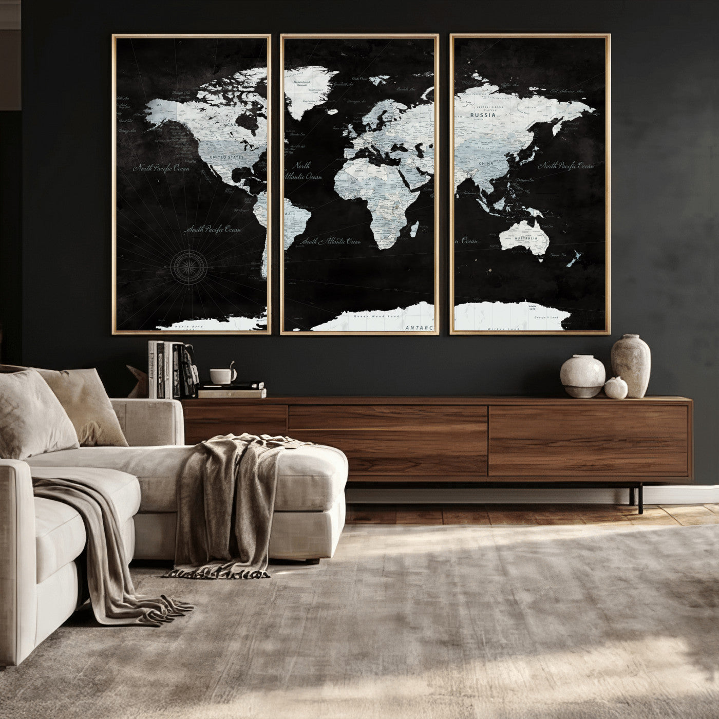 28664806-MGV-CV-36X24 - World Map Wall Art Canvas Print, Modern Decorative Framed Map Artwork Prints for Living Room, Office, Bedroom Wall Decor