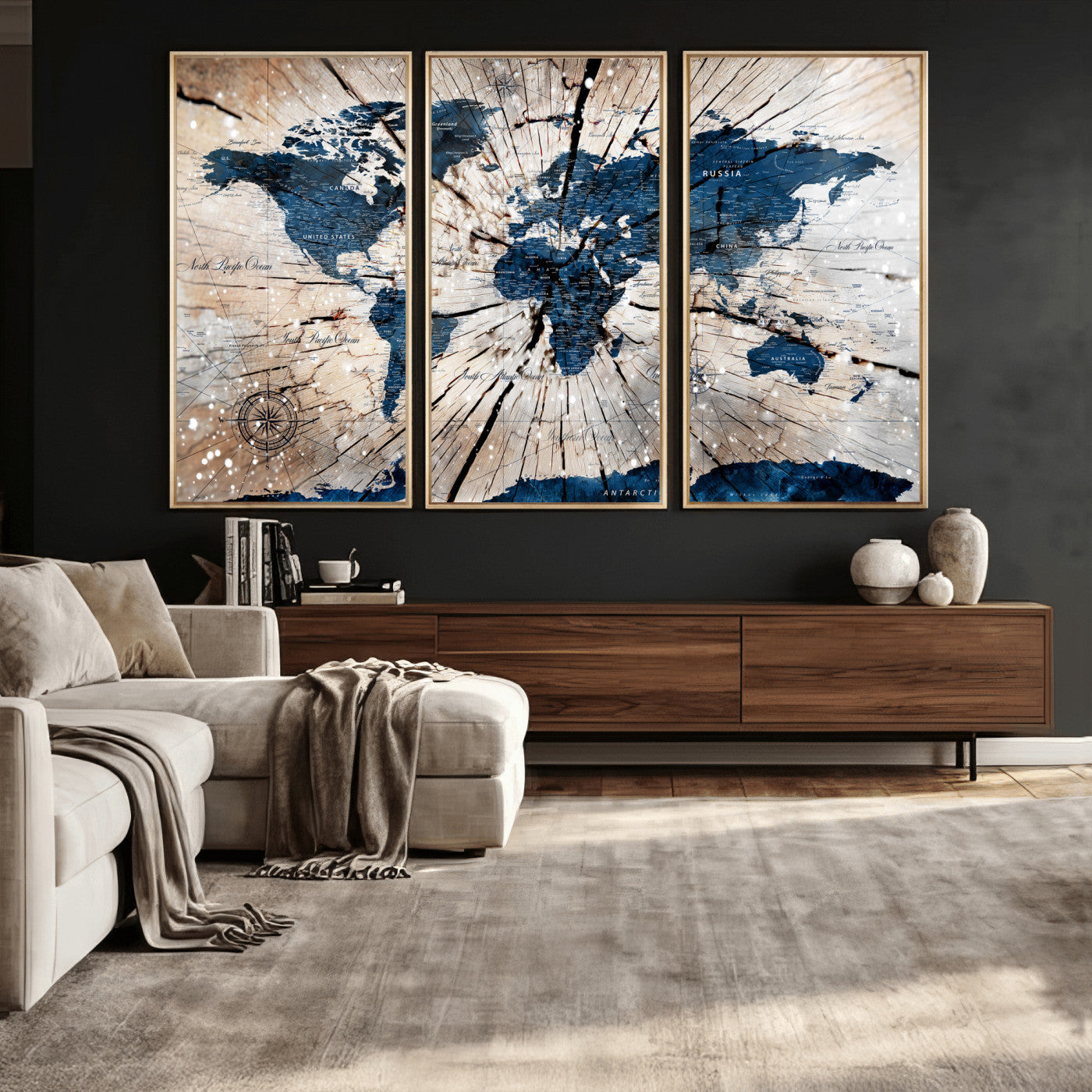 19478704-MGV-CV-36X24 - World Map Wall Art Canvas Print, Modern Decorative Framed Map Artwork Prints for Living Room, Office, Bedroom Wall Decor