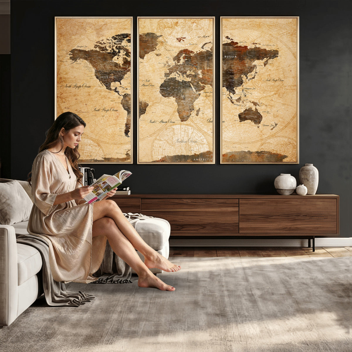 63156625-MGV-CV-36X24 - World Map Wall Art Canvas Print, Modern Decorative Framed Map Artwork Prints for Living Room, Office, Bedroom Wall Decor