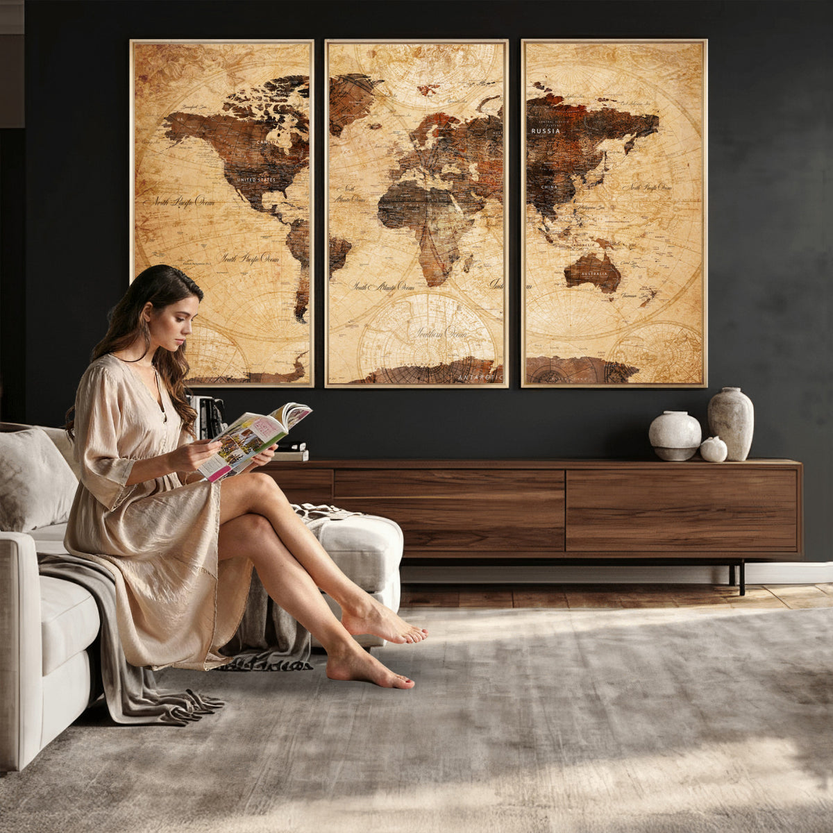 40760475-MGV-CV-36X24 - World Map Wall Art Canvas Print, Modern Decorative Framed Map Artwork Prints for Living Room, Office, Bedroom Wall Decor