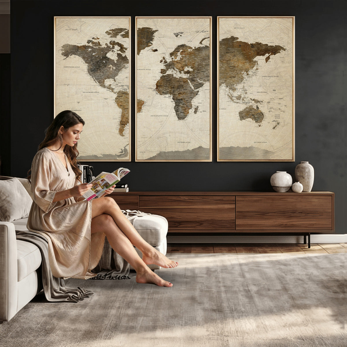49623468-MGV-CV-36X24 - World Map Wall Art Canvas Print, Modern Decorative Framed Map Artwork Prints for Living Room, Office, Bedroom Wall Decor