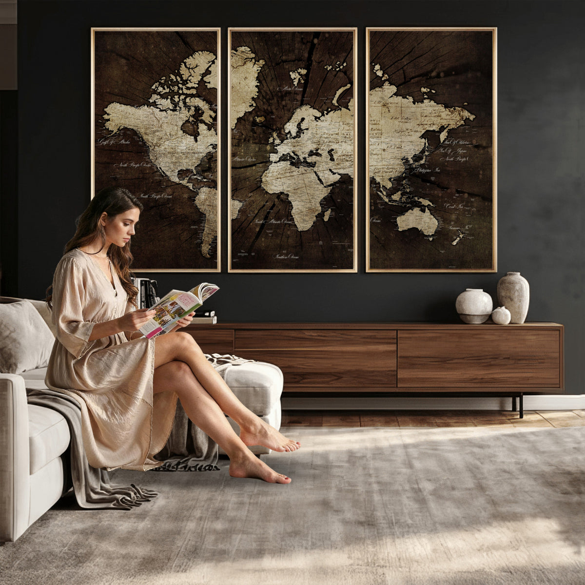 40991509-MGV-CV-36X24 - World Map Wall Art Canvas Print, Modern Decorative Framed Map Artwork Prints for Living Room, Office, Bedroom Wall Decor