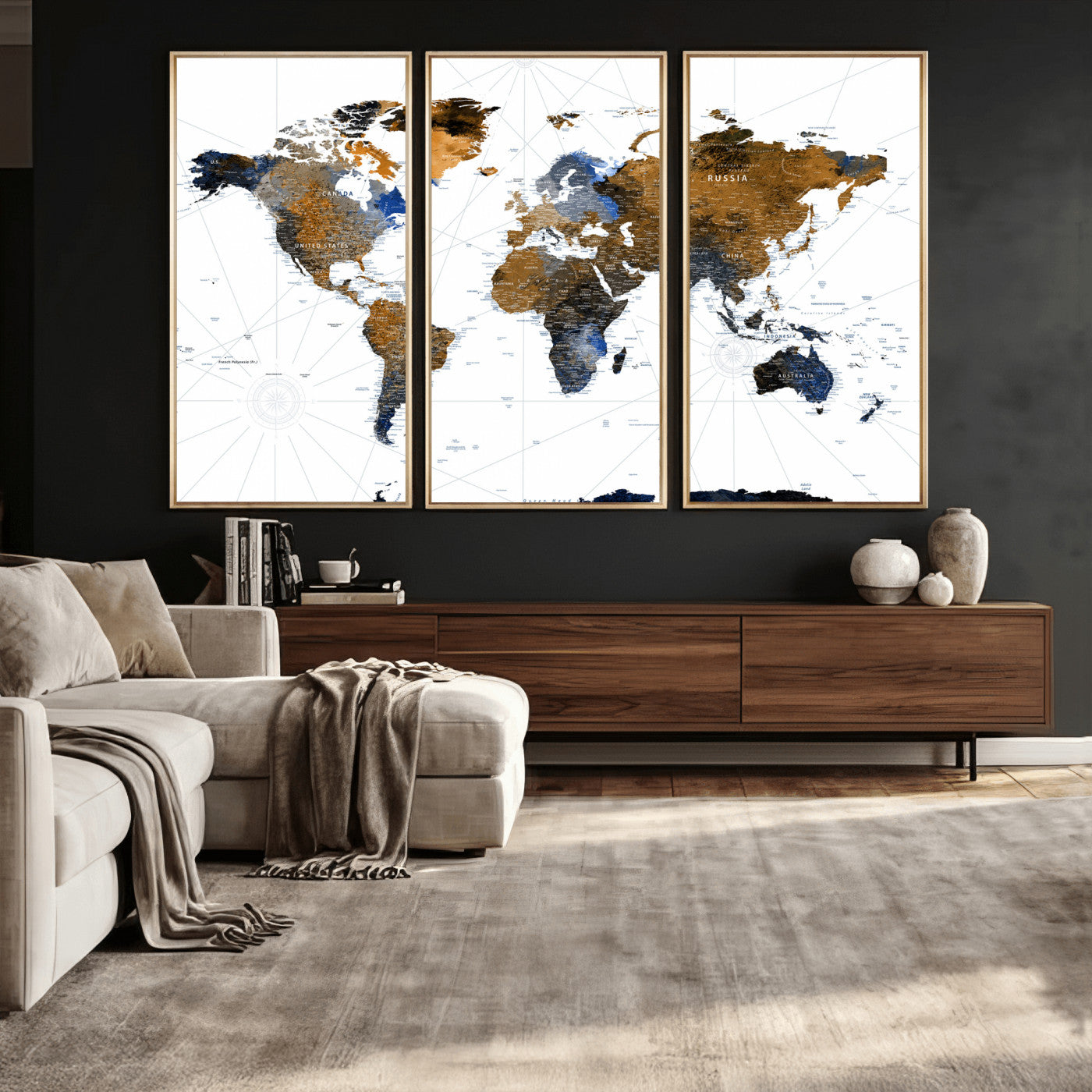 56364879-MGV-CV-36X24 - World Map Wall Art Canvas Print, Modern Decorative Framed Map Artwork Prints for Living Room, Office, Bedroom Wall Decor