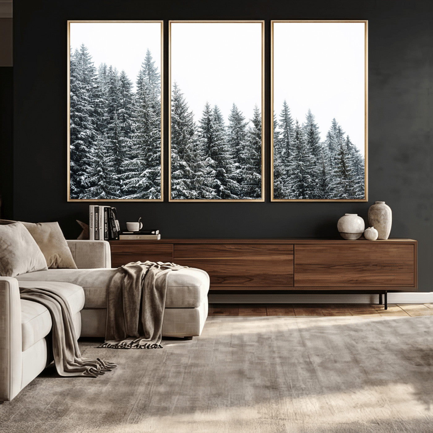 69566941-MGV-CV-36X24 - Misty Mountain Forest Canvas Print, Foggy Pine Trees Nature Wall Art, Framed Canvas Ready to Hang