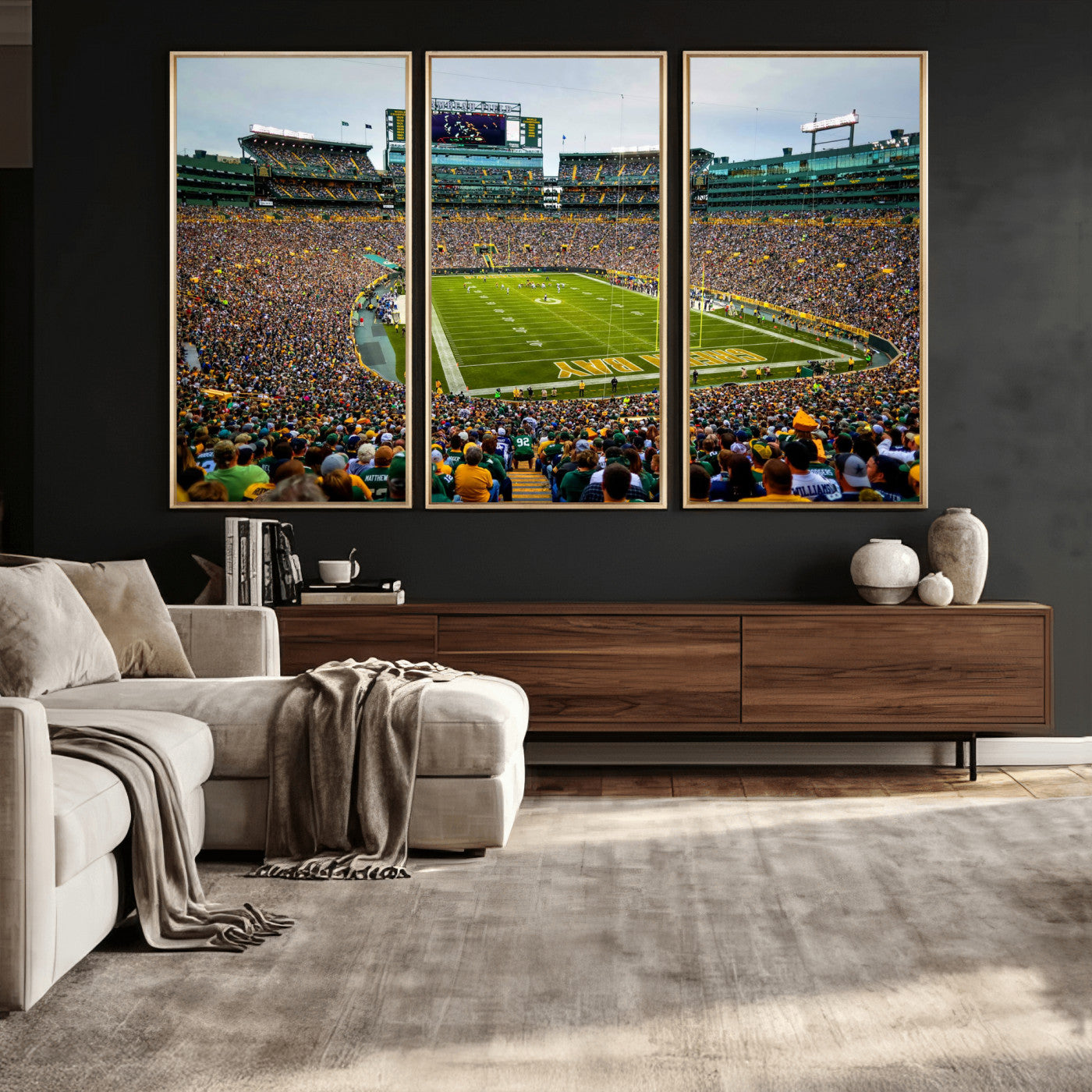 56521752-MGV-CV-36X24 - Green Bay Packers Stadium Wall Art Canvas Print, Lambeau Field Football Stadium Artwork, Framed Wall Art Ready to Hang