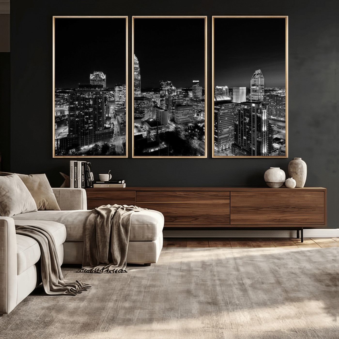 68329345-MGV-CV-36X24 - Atlanta Skyline Wall Art Canvas Print, Atlanta Downtown Night Cityscape Print for Modern Urban Wall Decor