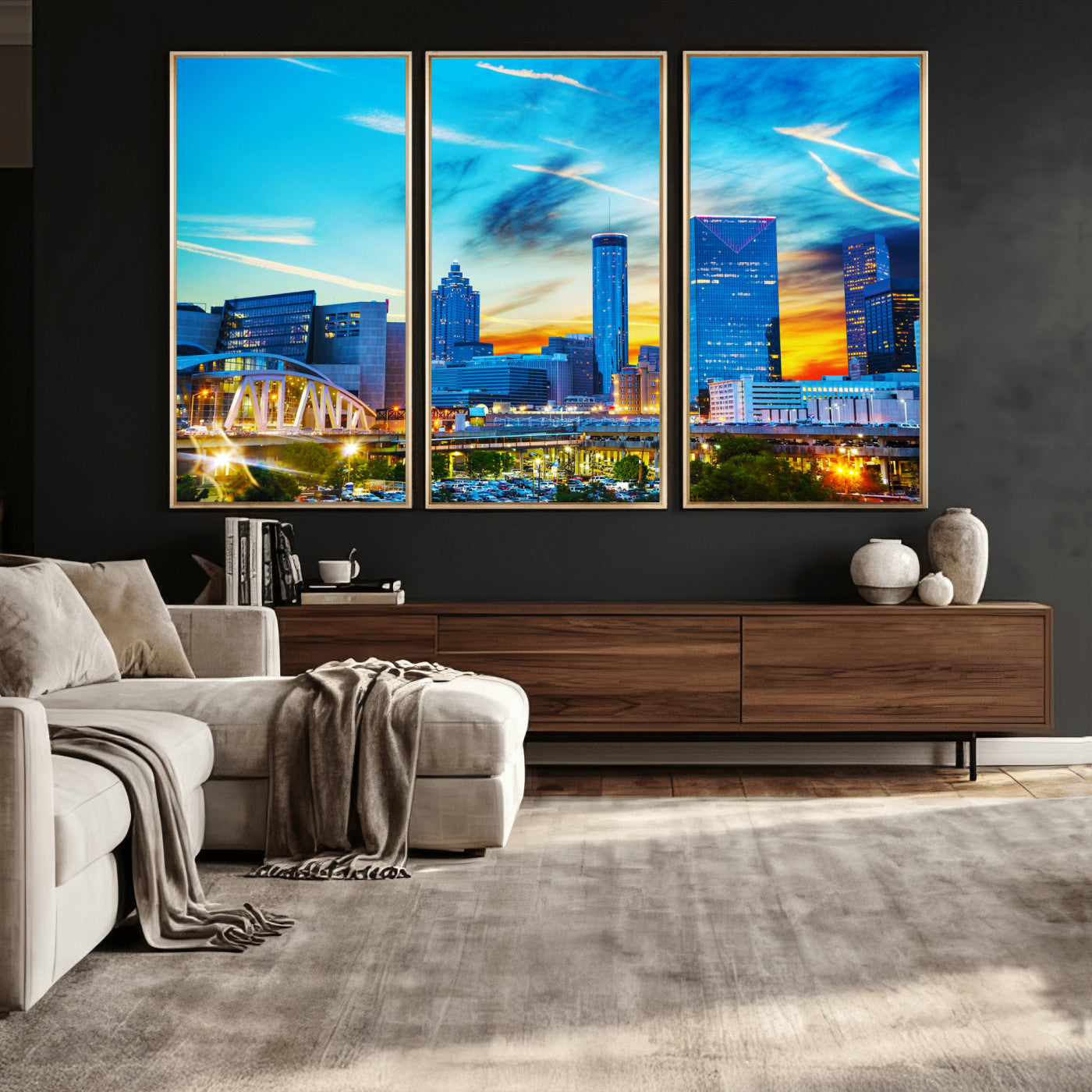 23097797-MGV-CV-36X24 - Atlanta Skyline Wall Art Canvas Print, Atlanta Downtown Night Cityscape Print for Modern Urban Wall Decor