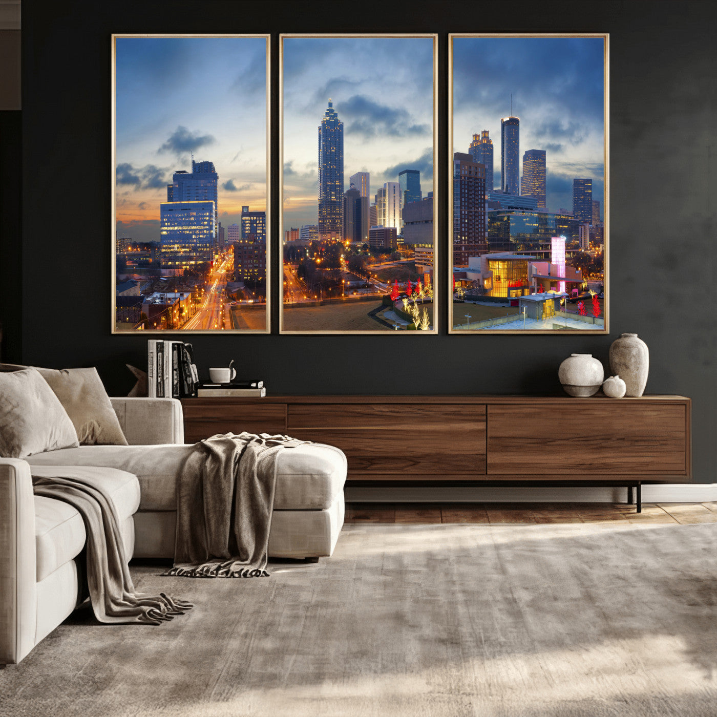 18461309-MGV-CV-36X24 - Atlanta Skyline Wall Art Canvas Print, Atlanta Downtown Night Cityscape Print for Modern Urban Wall Decor
