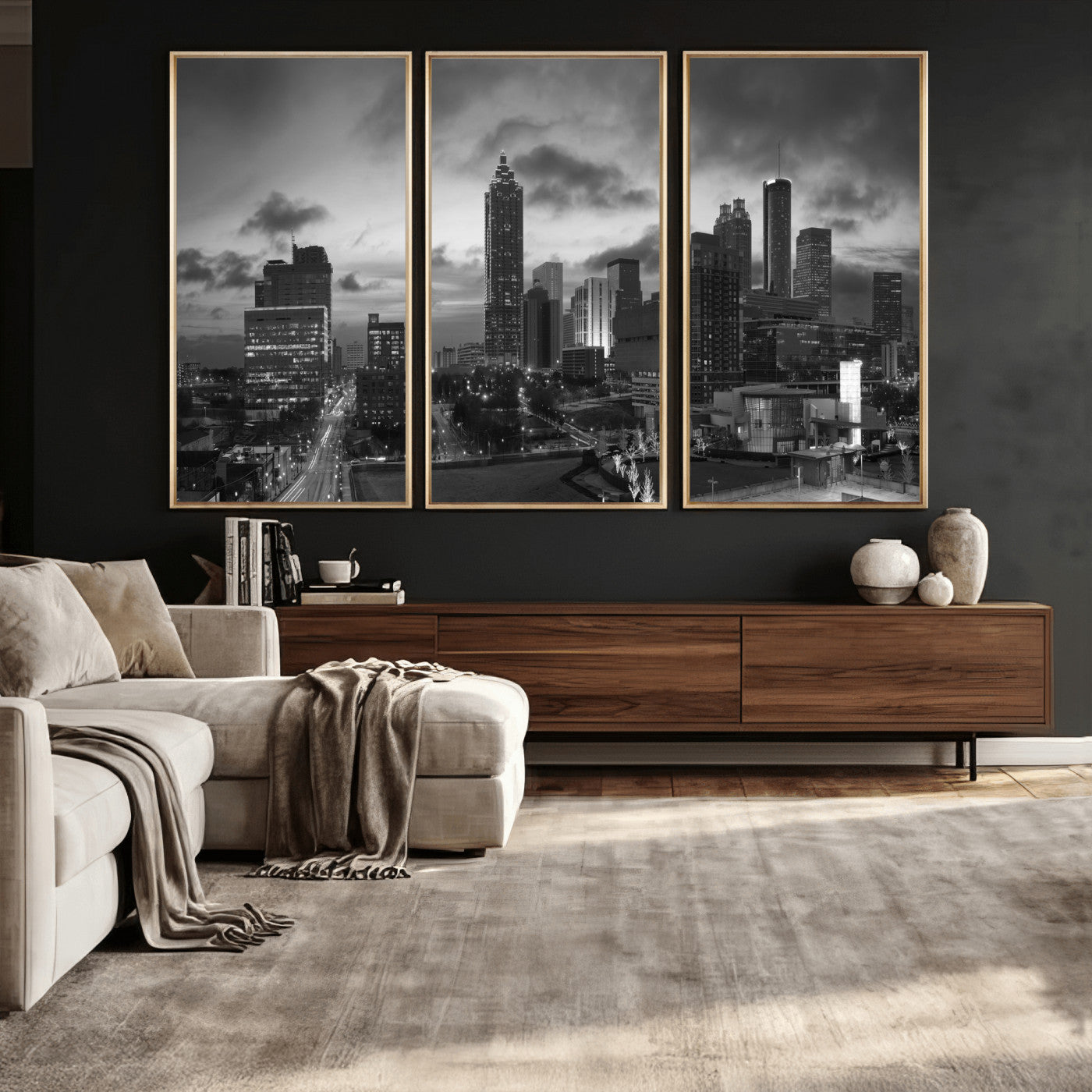 91959506-MGV-CV-36X24 - Atlanta Skyline Wall Art Canvas Print, Atlanta Downtown Night Cityscape Print for Modern Urban Wall Decor