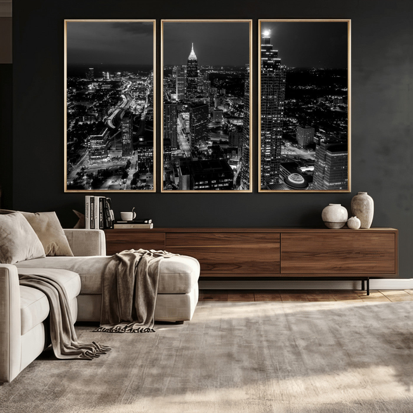 56773510-MGV-CV-36X24 - Atlanta Skyline Wall Art Canvas Print, Atlanta Downtown Night Cityscape Print for Modern Urban Wall Decor