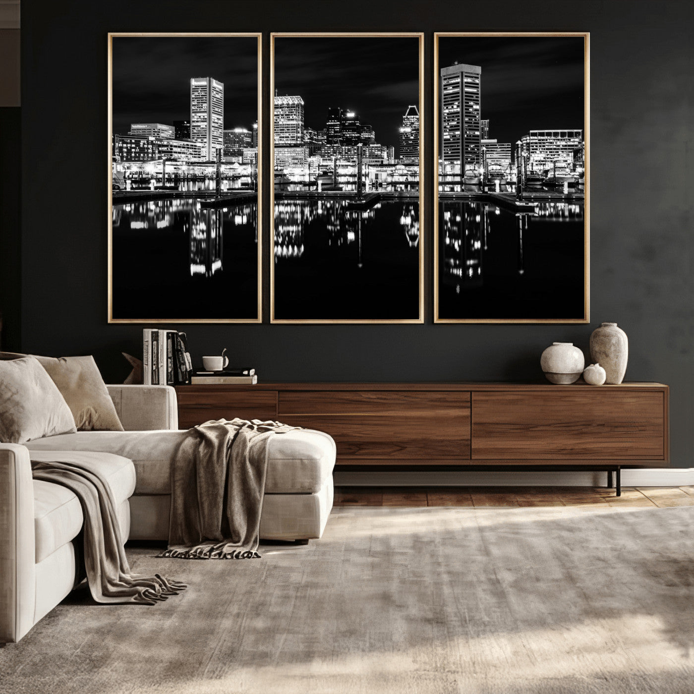 69187681-MGV-CV-36X24 - Baltimore Skyline Wall Art Canvas Print, Baltimore Downtown Night Cityscape Print for Modern Urban Wall Decor