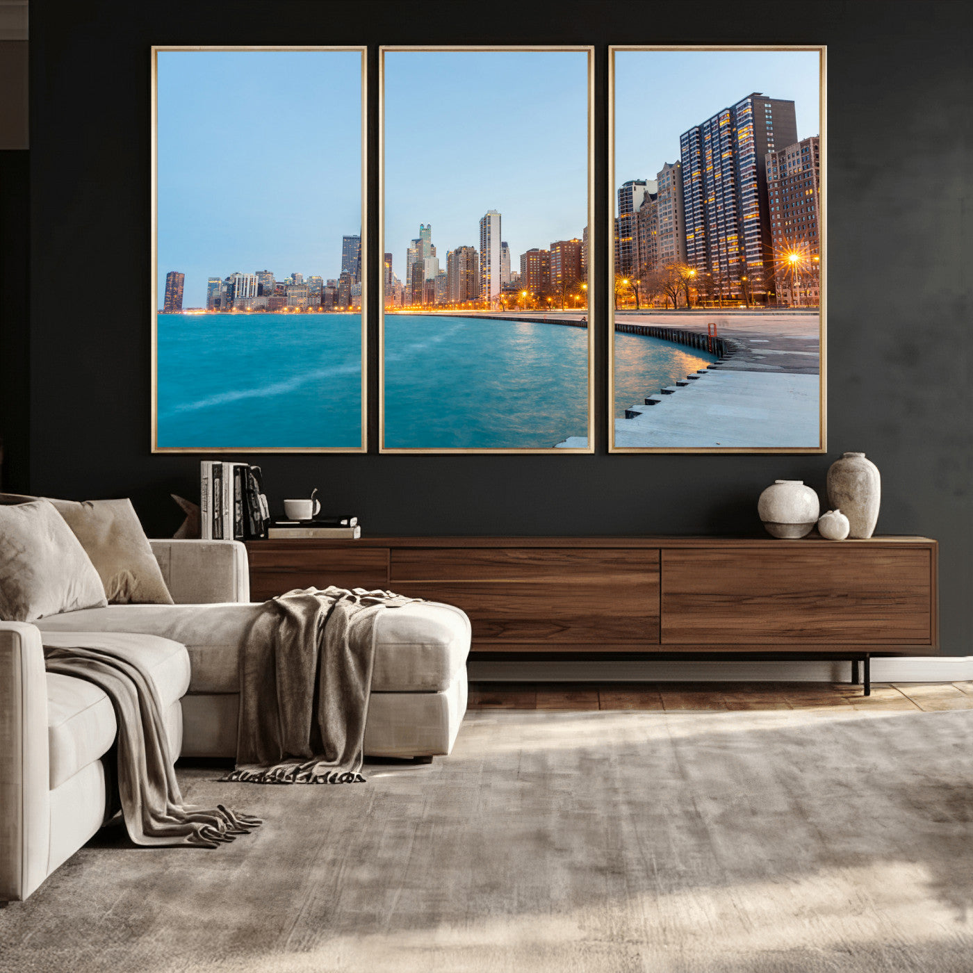 66780141-MGV-CV-36X24 - Chicago Wall Art Canvas Print, Chicago City Downtown Night Cityscape Print for Modern Urban Wall Decor