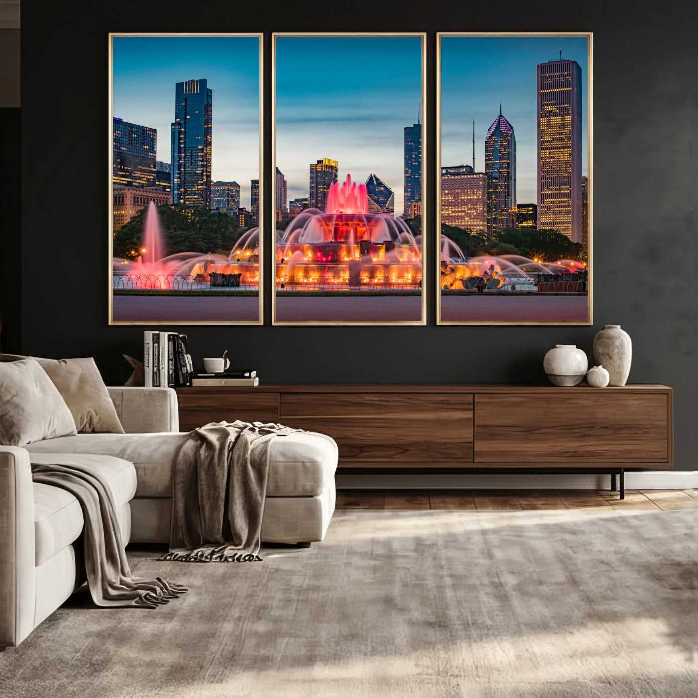 46805285-MGV-CV-36X24 - Chicago Wall Art Canvas Print, Chicago City Downtown Night Cityscape Print for Modern Urban Wall Decor