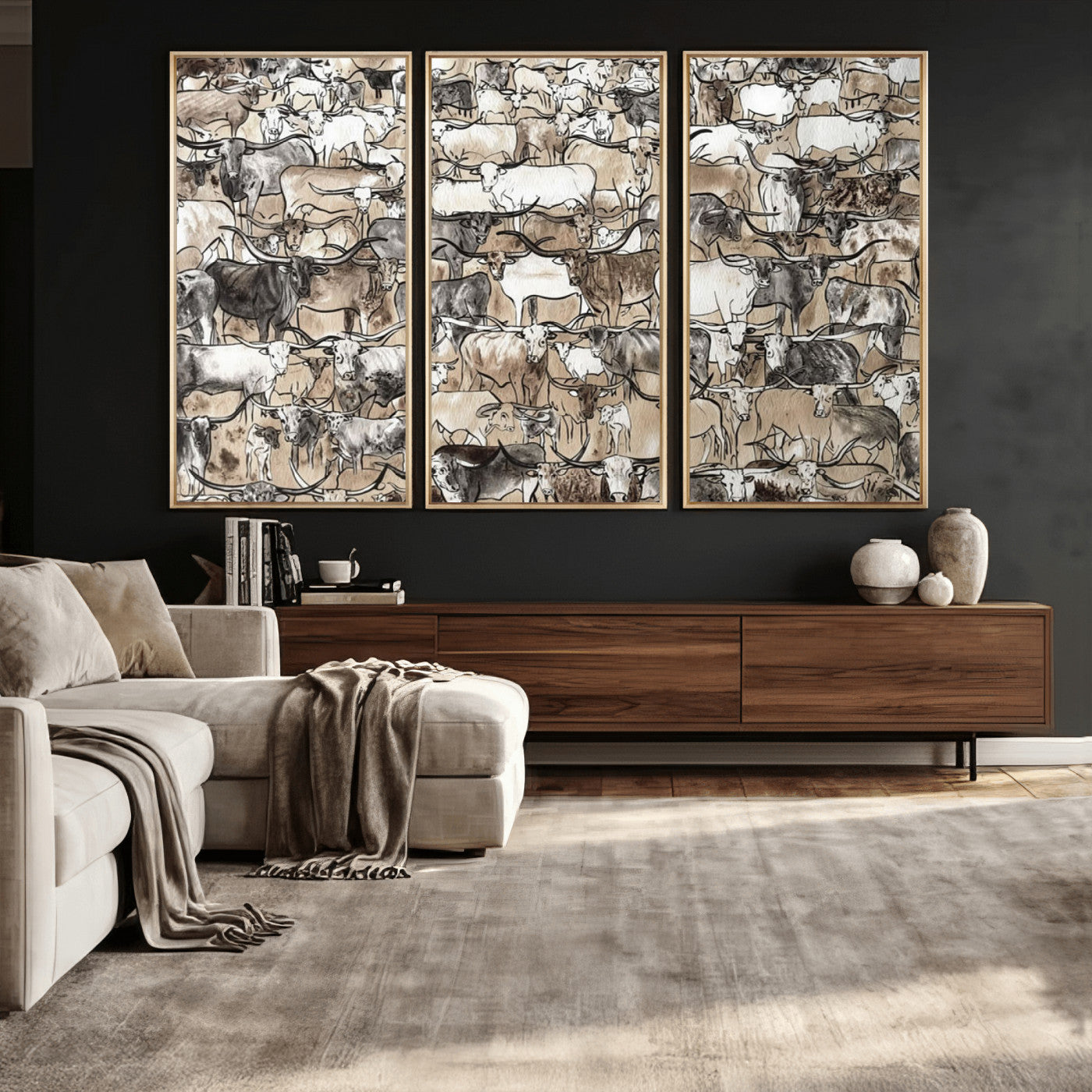 64368752-MGV-CV-36X24 - Farmhouse Animals Wall Art Canvas Print - Abstract Farm Animal Drawing Mid-Century Wall Art for Cabin Decor