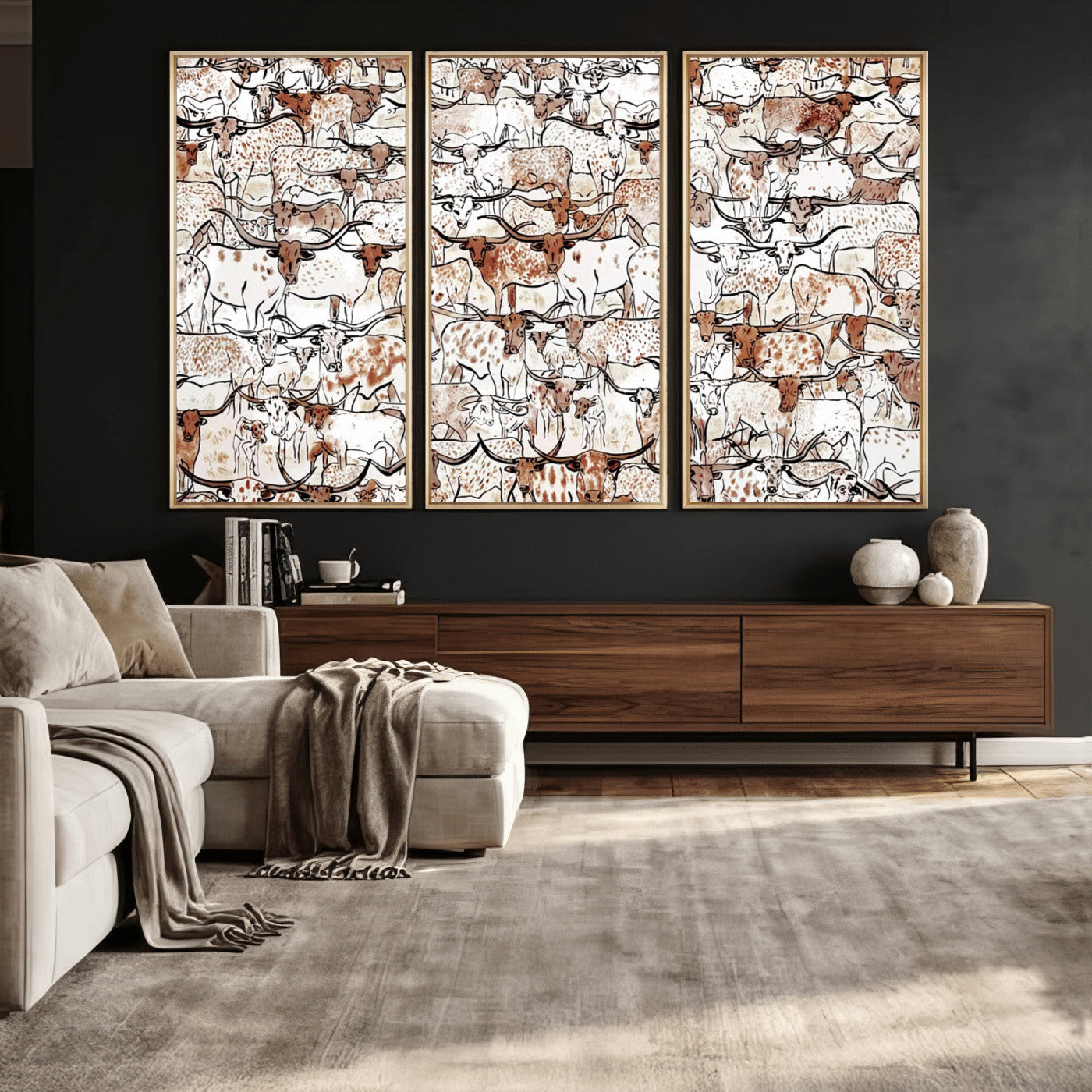 71869761-MGV-CV-36X24 - Farmhouse Animals Wall Art Canvas Print - Abstract Farm Animal Drawing Mid-Century Wall Art for Cabin Decor