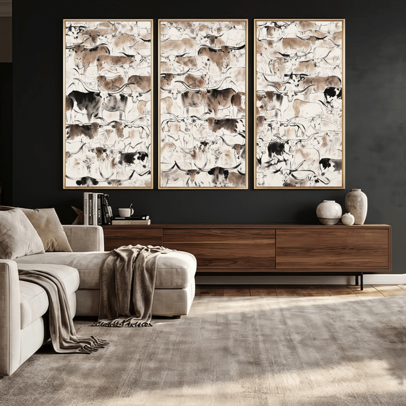 66685375-MGV-CV-36X24 - Farmhouse Animals Wall Art Canvas Print - Abstract Farm Animal Drawing Mid-Century Wall Art for Cabin Decor