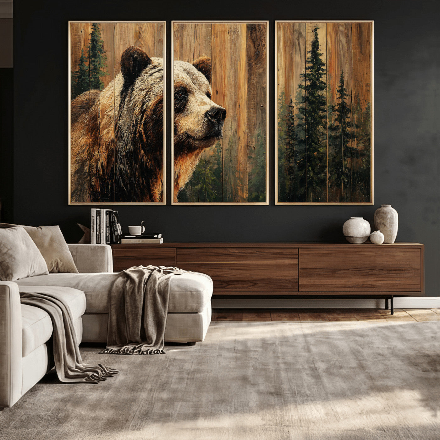 75645180-MGV-CV-36X24 - Grizzly Bear Wall Art Canvas Print, Rustic Wildlife Bear Artwork, Forest Animal Painting, Cabin Lodge Nature Wall Decor