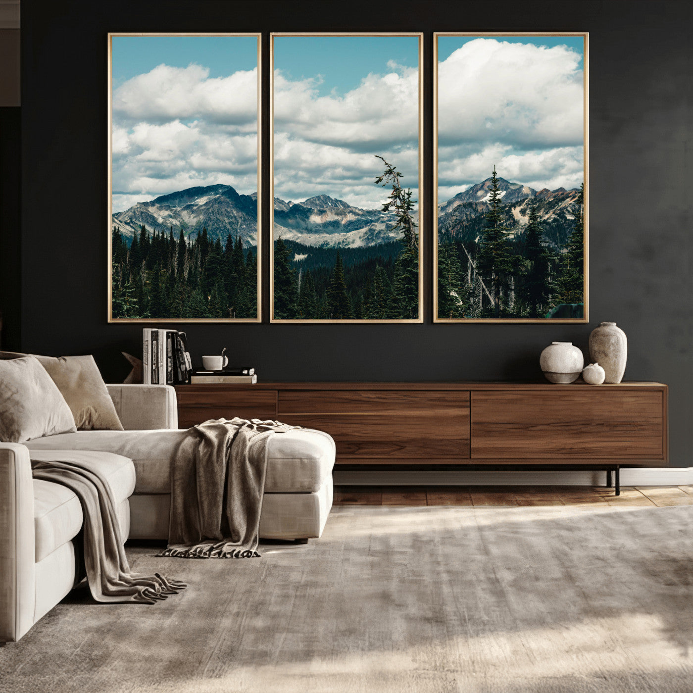 30416773-MGV-CV-36X24 - Mountain Forest Wall Art Canvas Print, Alpine Pine Tree Landscape Photography, Scenic Wilderness Mountain View, Nature Wall Decor