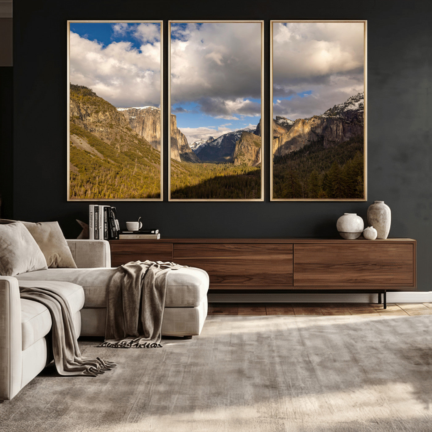 51451302-MGV-CV-36X24 - Yosemite Valley Mountain Landscape Wall Art Canvas Print, Granite Cliff Forest Valley Canvas Print, California National Park Scenic Art Printing