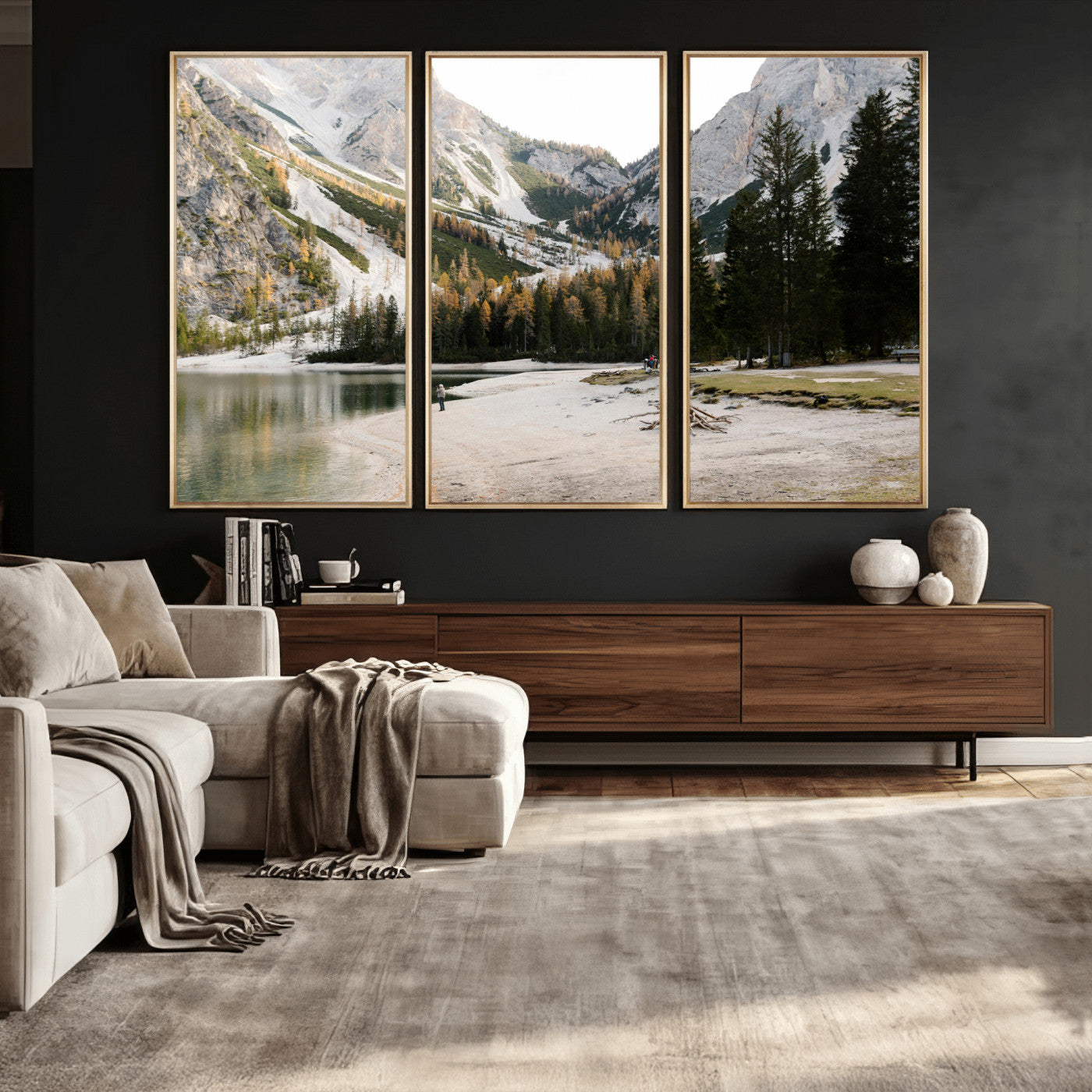 89246758-MGV-CV-36X24 - Lake Braies Alpine Landscape Wall Art Canvas Print, Dolomites Mountain Lake Forest Canvas Print, Italian Alps Scenic Nature Art Printing