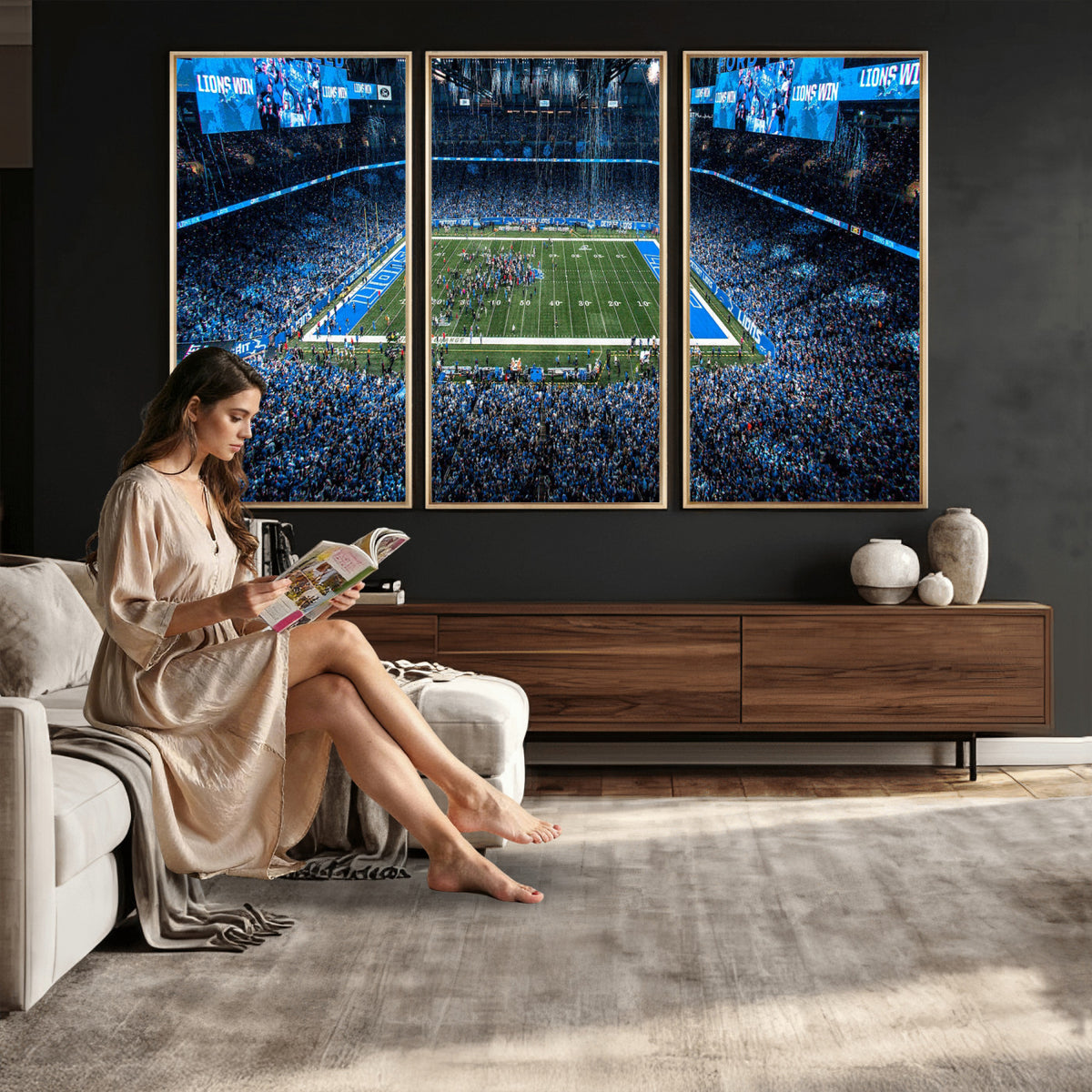 80882005-MGV-CV-36X24 - Detroit Lions Stadium Wall Art Canvas Print, Football Field Panorama