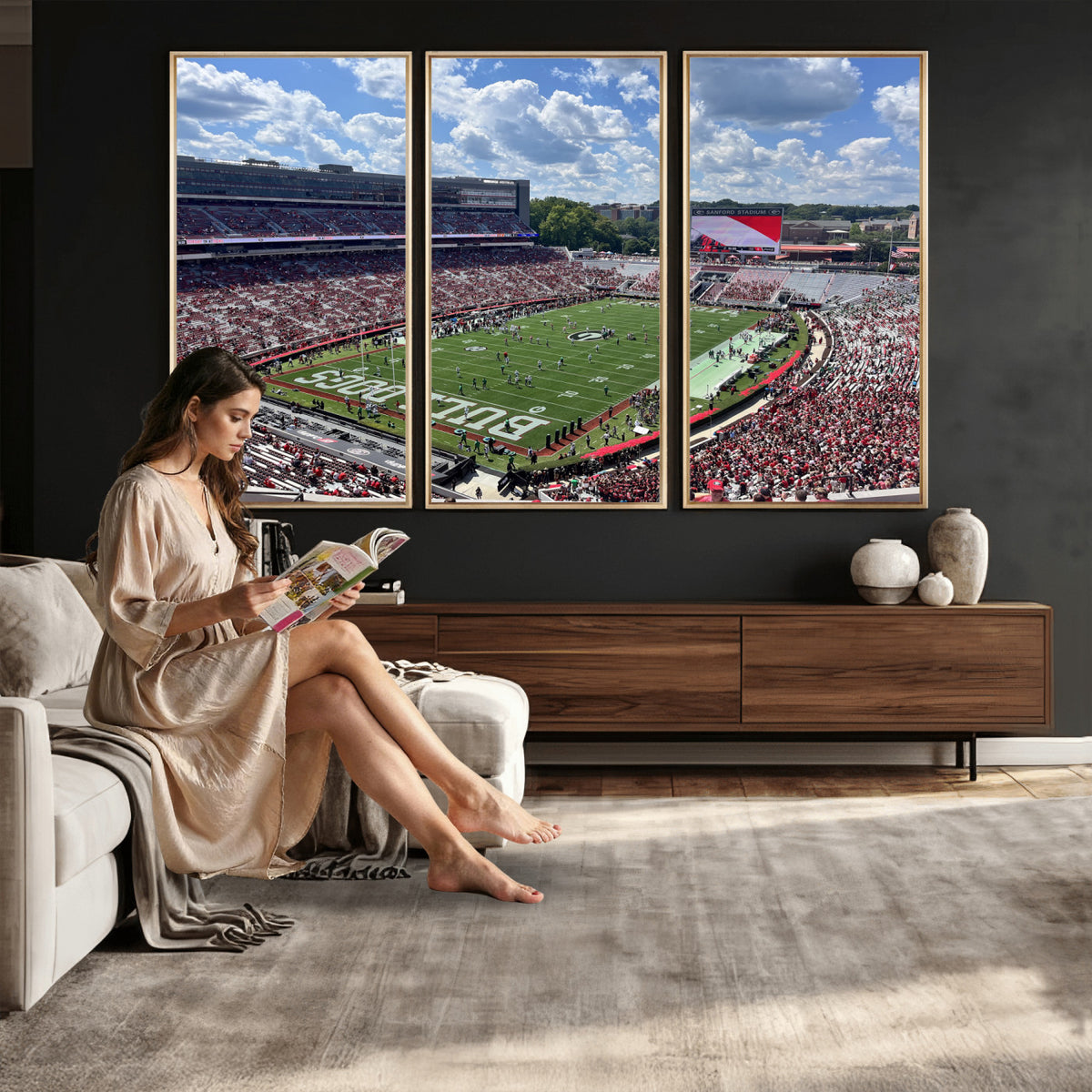 10665453-MGV-CV-36X24 - Georgia Bulldogs Stadium Wall Art Canvas Print, Sanford, Framed and Ready to Hang