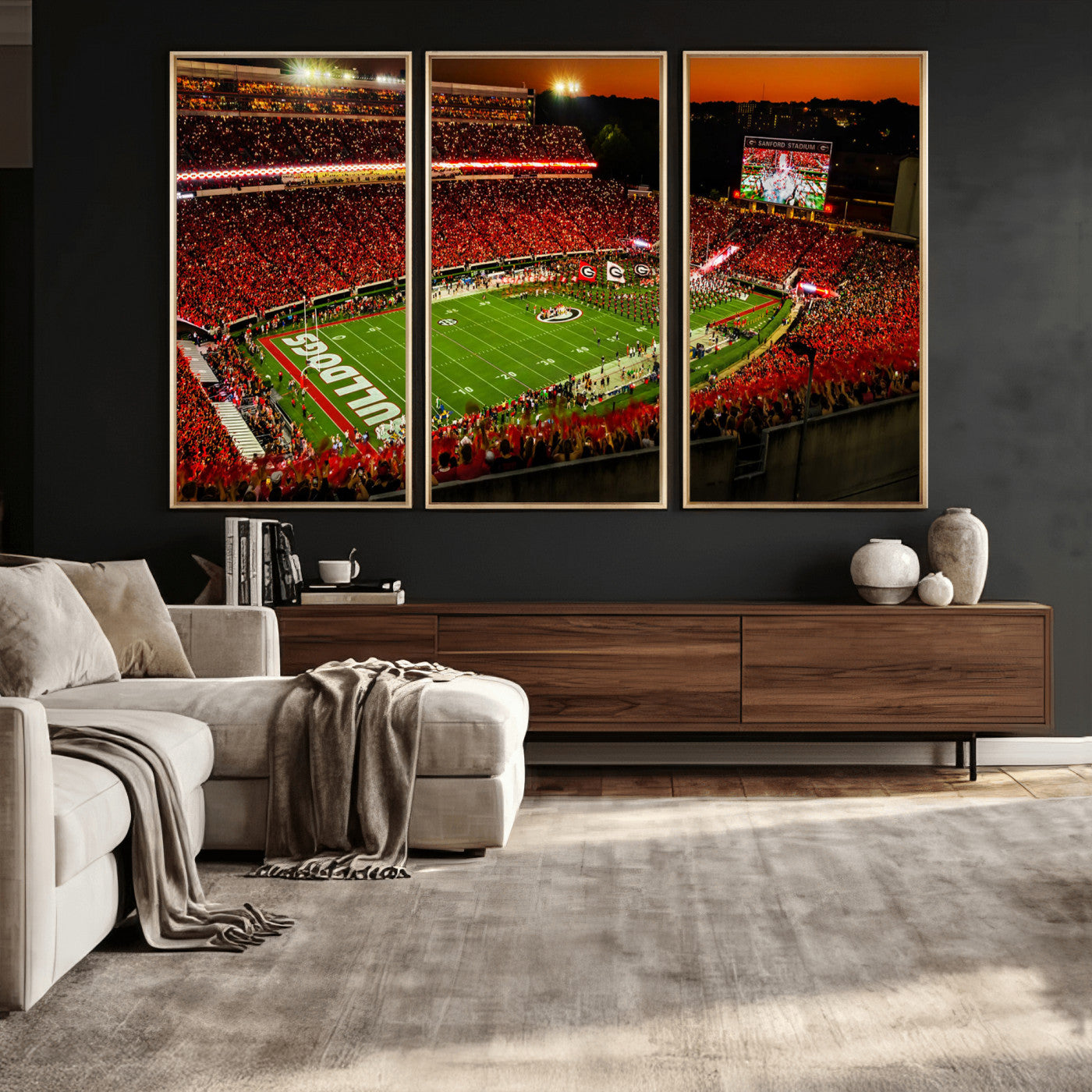 48894104-MGV-CV-36X24 - Georgia Bulldogs Stadium Wall Art Canvas Print, Sanford Stadium Night Game Panorama, College Football Crowd Wall Decor