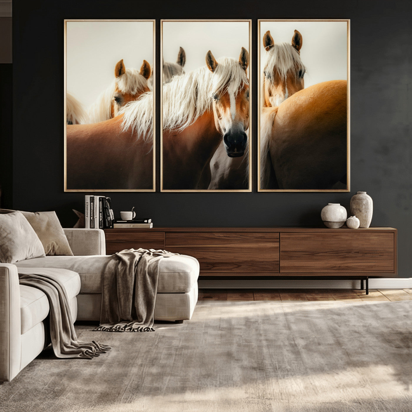 71904941-MGV-CV-36X24 - Wild Horse Herd Wall Art Canvas Print, Natural Horse Portrait Nature Wall Decor for Living Room and Office