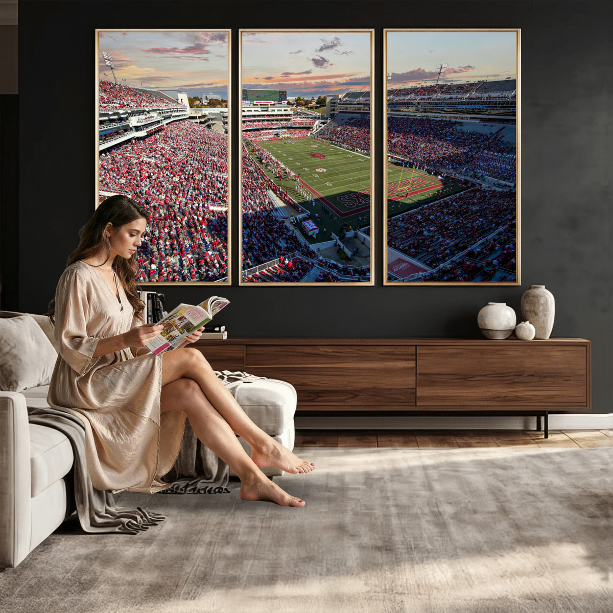 46571211-MGV-CV-36X24 - Donald W. Reynolds Razorback Stadium Wall Art Canvas Print – Arkansas Razorbacks Football Artwork for Home, Office, and Sports Room Decor