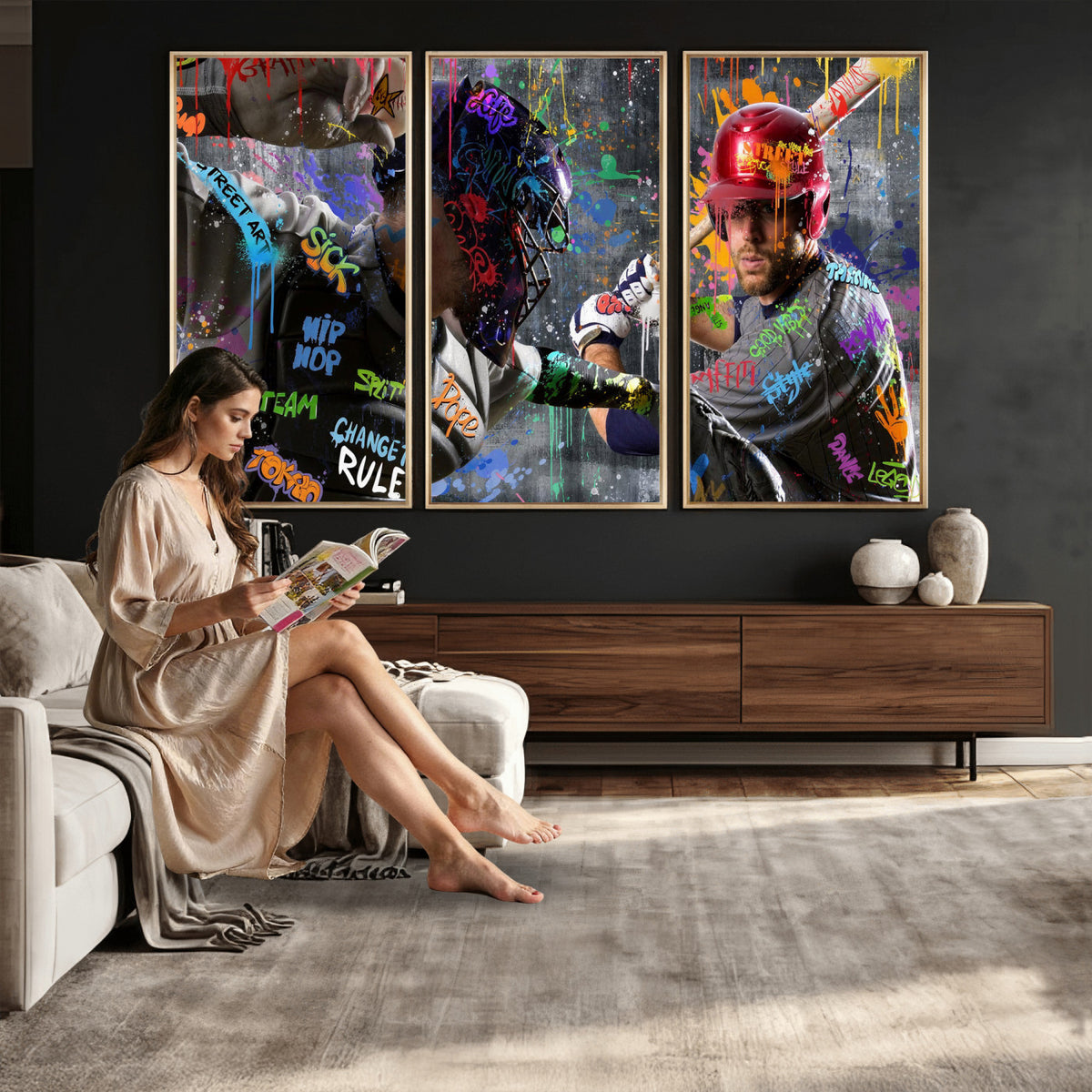 19634994-MGV-CV-36X24 - Graffiti Baseball Player Street Art Wall Art Canvas Print