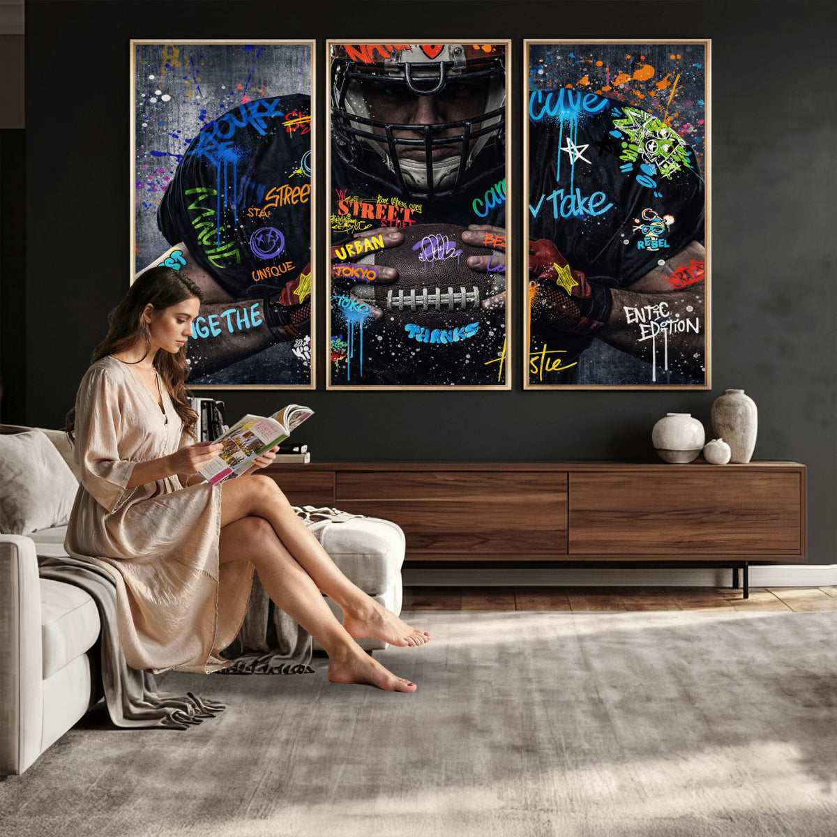 55267256-MGV-CV-36X24 - Graffiti American Football Player Street Art Wall Art Canvas Print