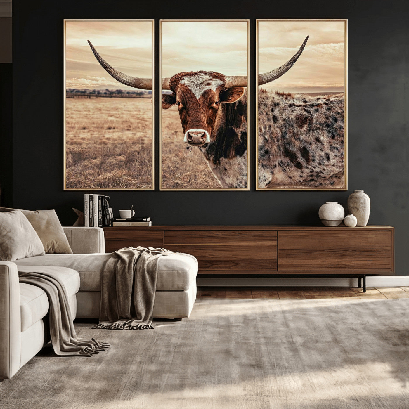 55805825-MGV-CV-36X24 - Texas Longhorn Wall Art Canvas Print – Western Cattle Ranch Artwork for Rustic Farmhouse Decor
