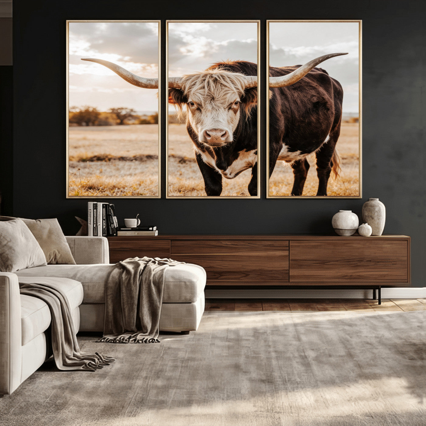 88230279-MGV-CV-36X24 - Texas Longhorn Bull Rustic Wall Art Canvas Print, Western Cattle Photography Canvas Print, Ranch Farm Animal Western Art Printing