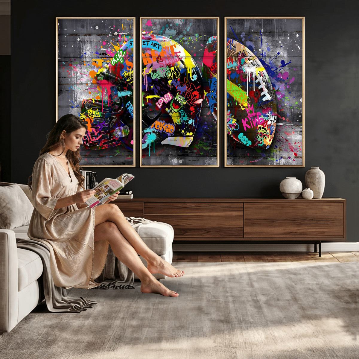 80540773-MGV-CV-36X24 - Graffiti American Football Helmet Street Art Wall Art Canvas Print