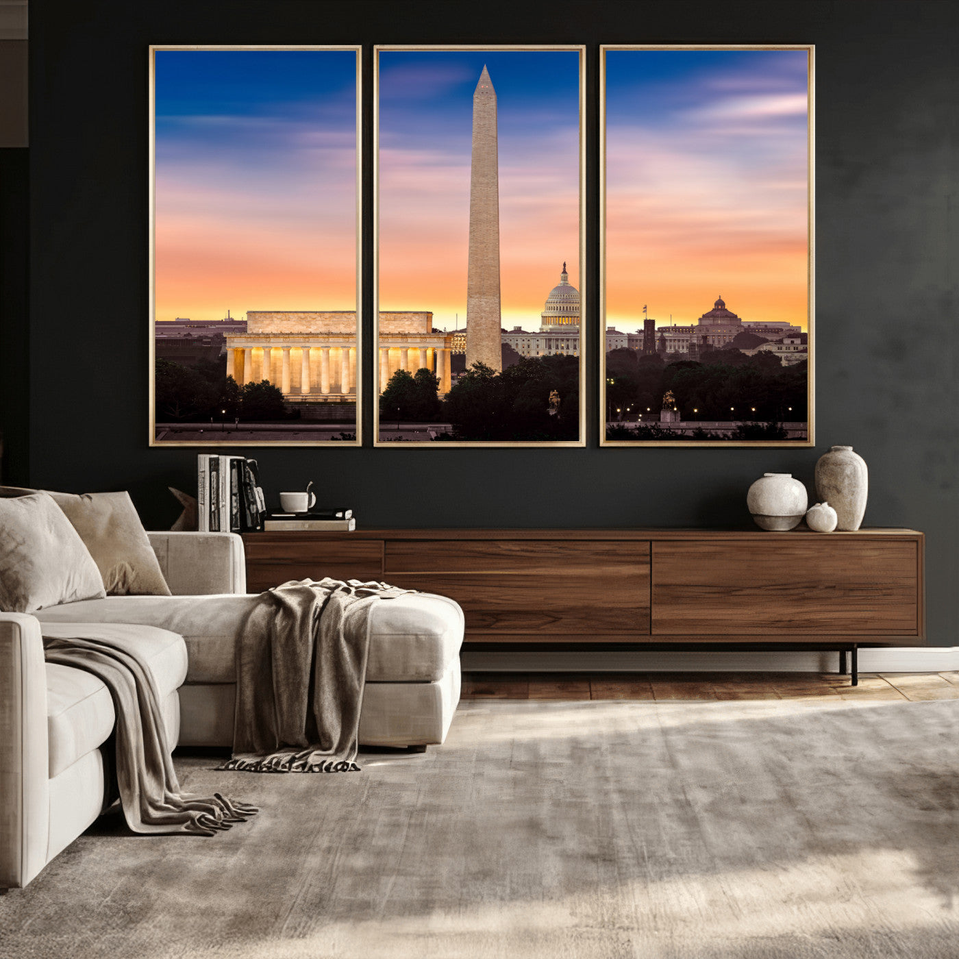 72704063-MGV-CV-36X24 - Washington DC Skyline Wall Art Canvas Print – Lincoln Memorial, Washington Monument & Capitol Artwork Print