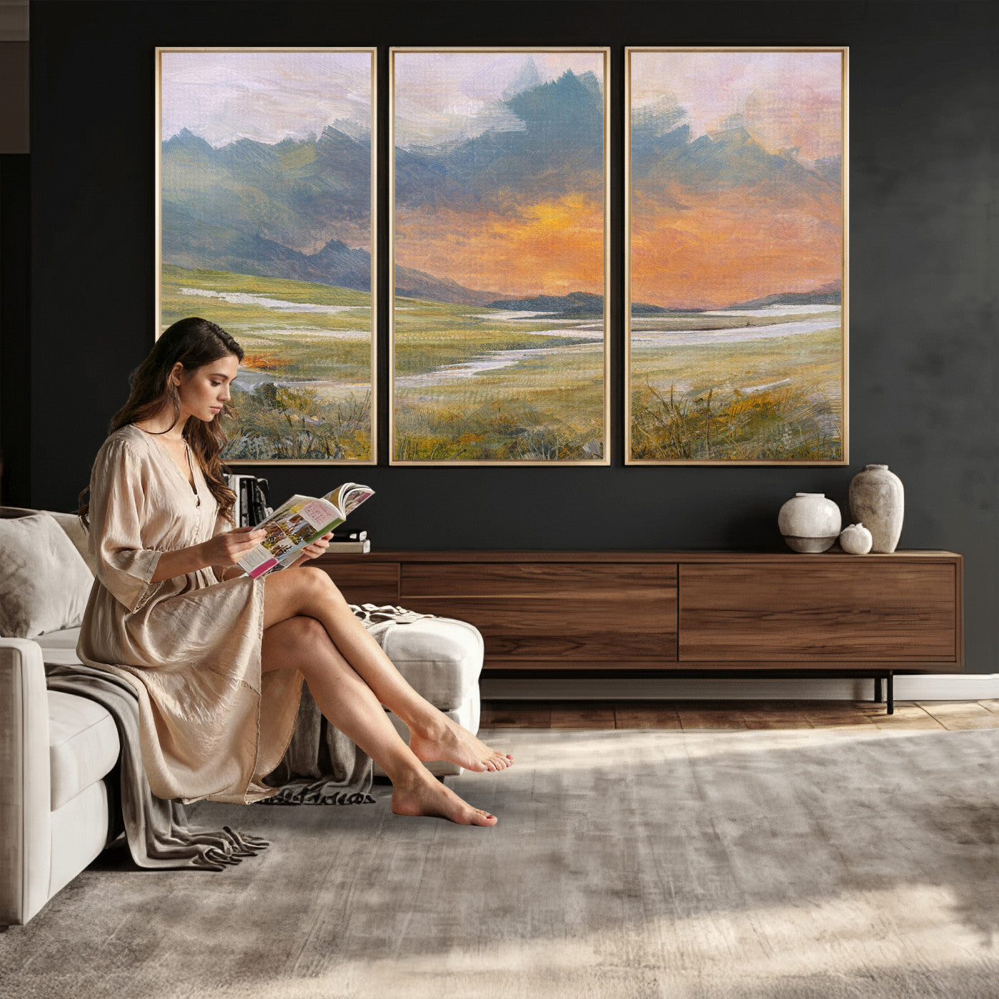 39892091-MGV-CV-36X24 - Mountain Sunset Wall Art Canvas Print Vintage Landscape Panorama Rustic Nature Decor