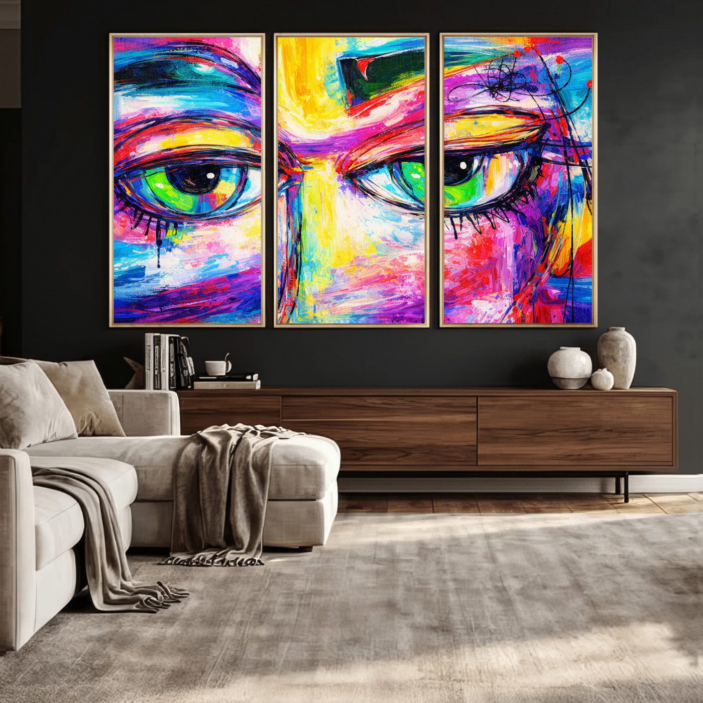 99390655-MGV-CV-36X24 - Colorful Abstract Face Wall Art Canvas Print – Modern Pop Art Portrait Artwork for Contemporary Living Room Decor