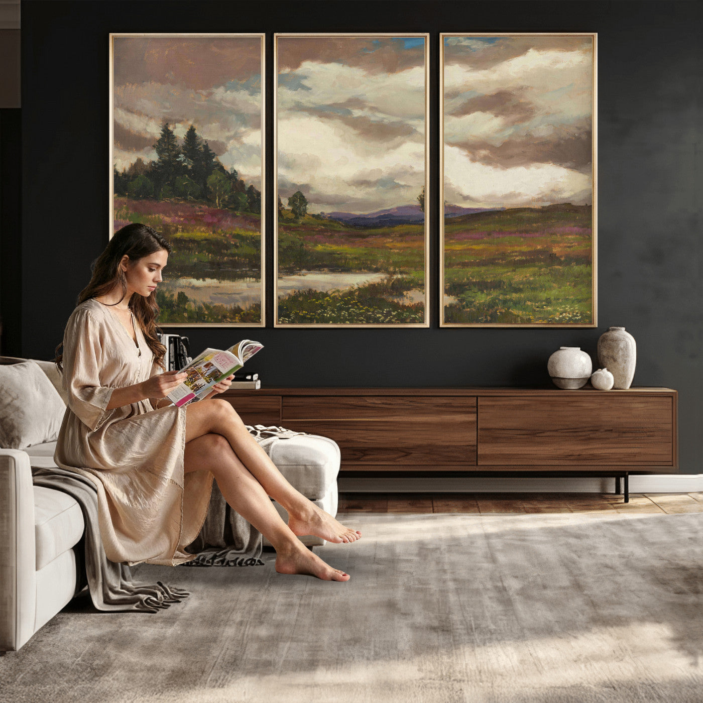 96795851-MGV-CV-36X24 - Gustav Macoun Heathland Canvas Print, Czech Landscape Oil Painting Reproduction, Purple Heather Moorland Art, Vintage European Nature Decor