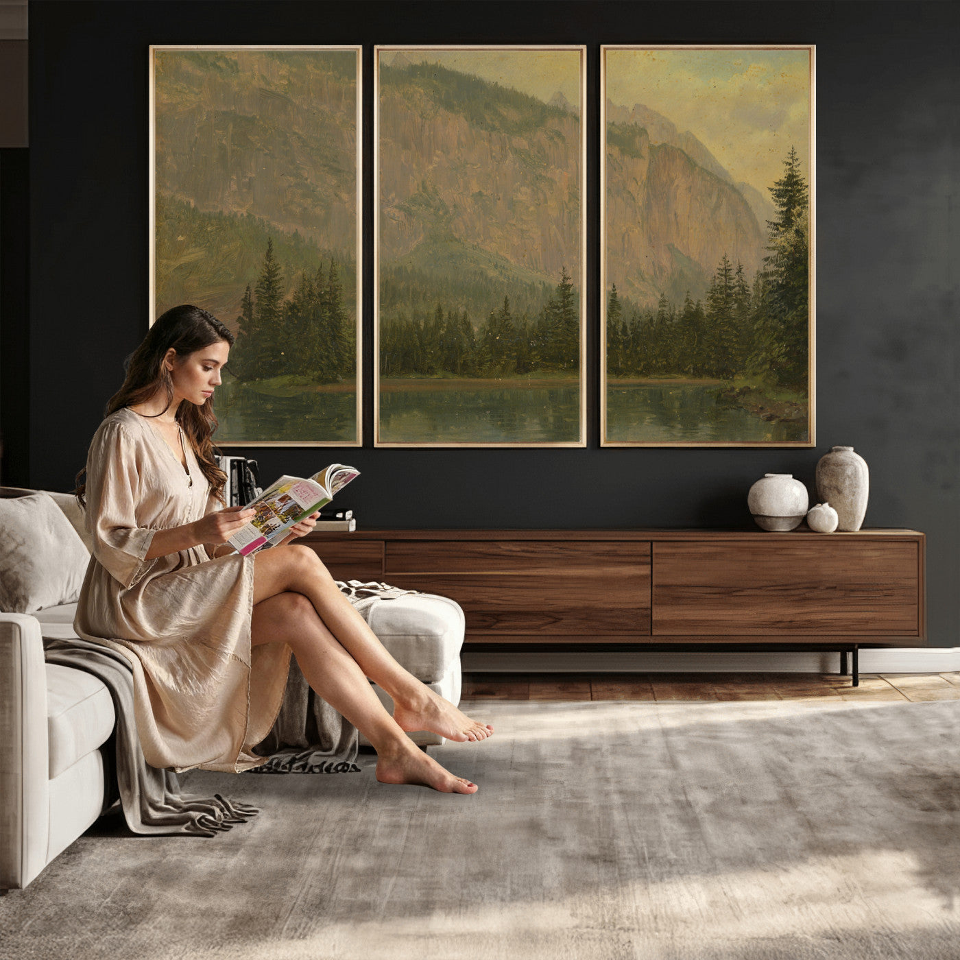 76844524-MGV-CV-36X24 - Frederic Edwin Church Hintersee Canvas Print, Hudson River School Mountain Lake Painting 1868, American Romantic Landscape, Vintage Nature Wall Art