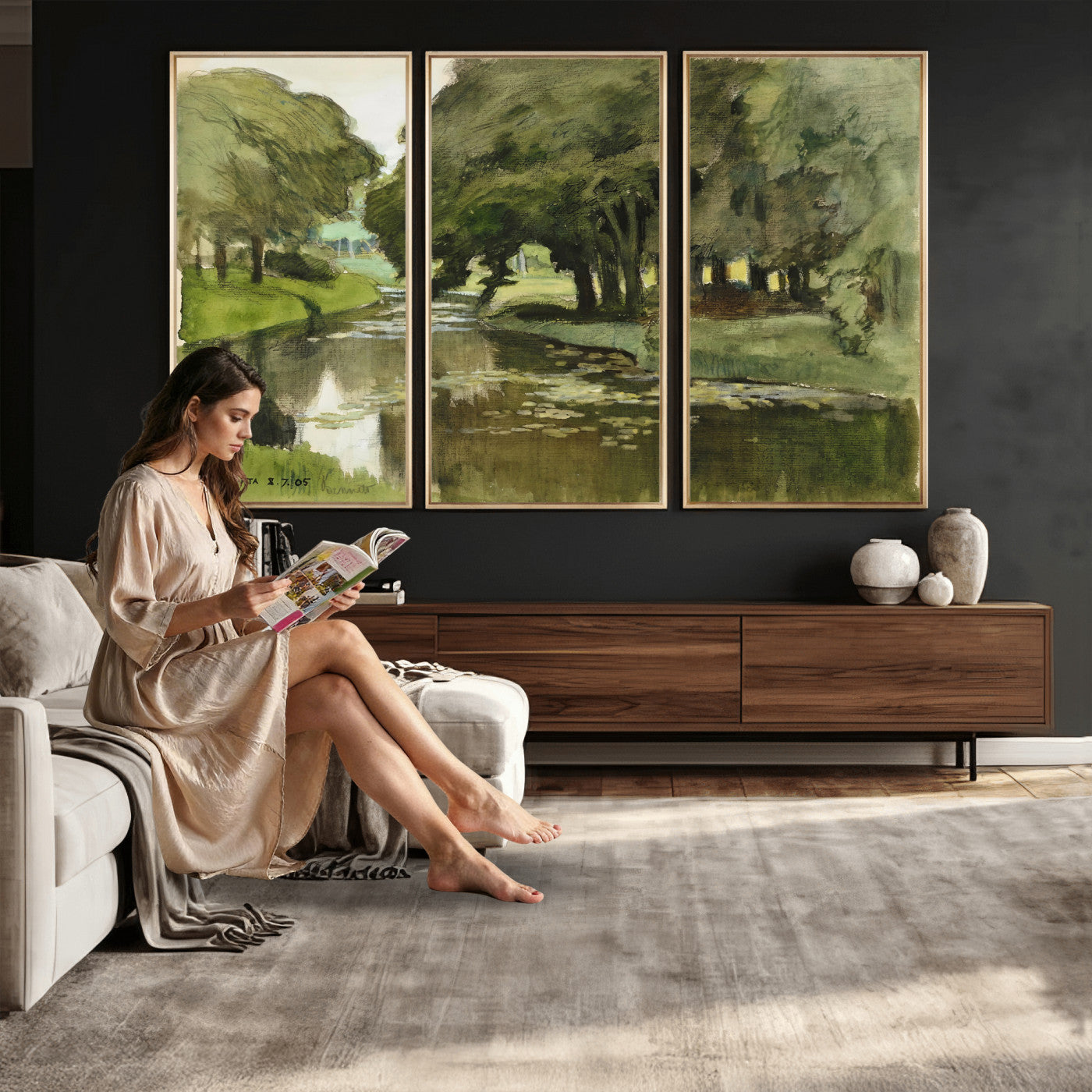 54446767-MGV-CV-36X24 - Anders Zorn Watercolor Canvas Print, Örtofta 1905 Swedish River Landscape, Impressionist Nature Art, Scandinavian Wall Decor, Plein Air Painting Print