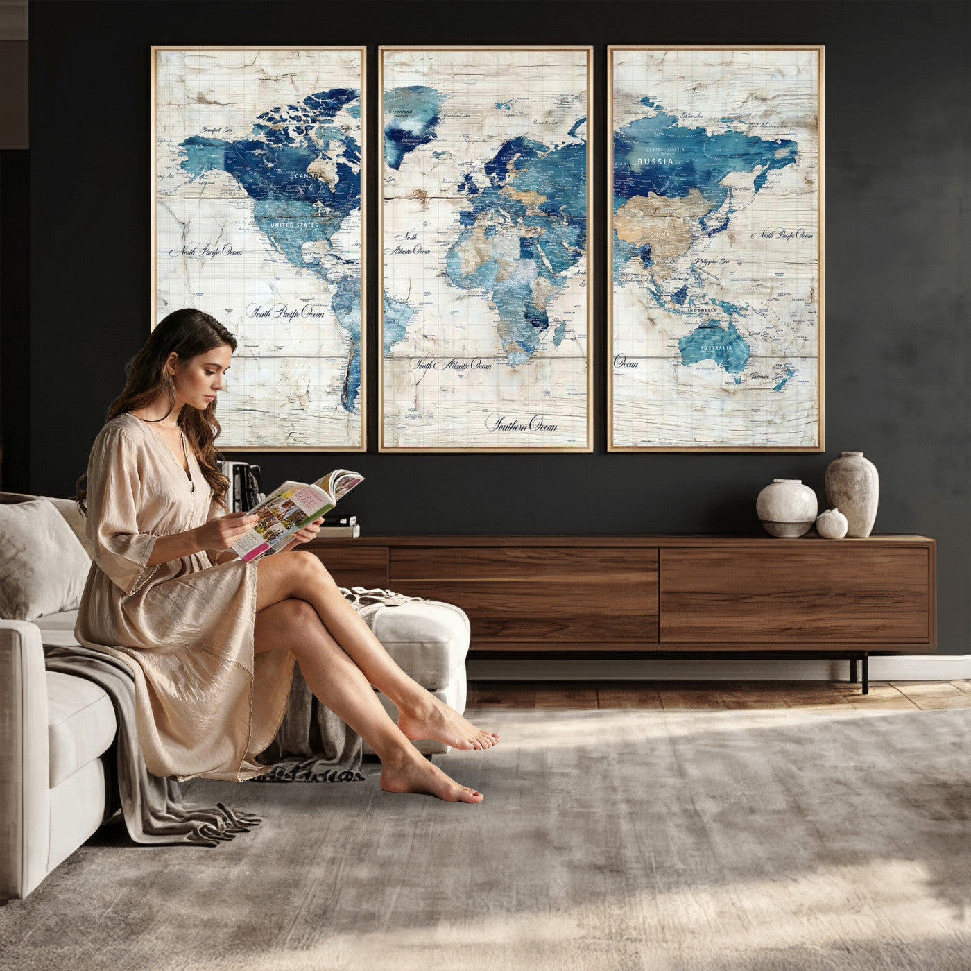 86799232-MGV-CV-36X24 - Watercolor World Map Canvas Wall Art Print – Abstract Colorful Travel Wall Decor