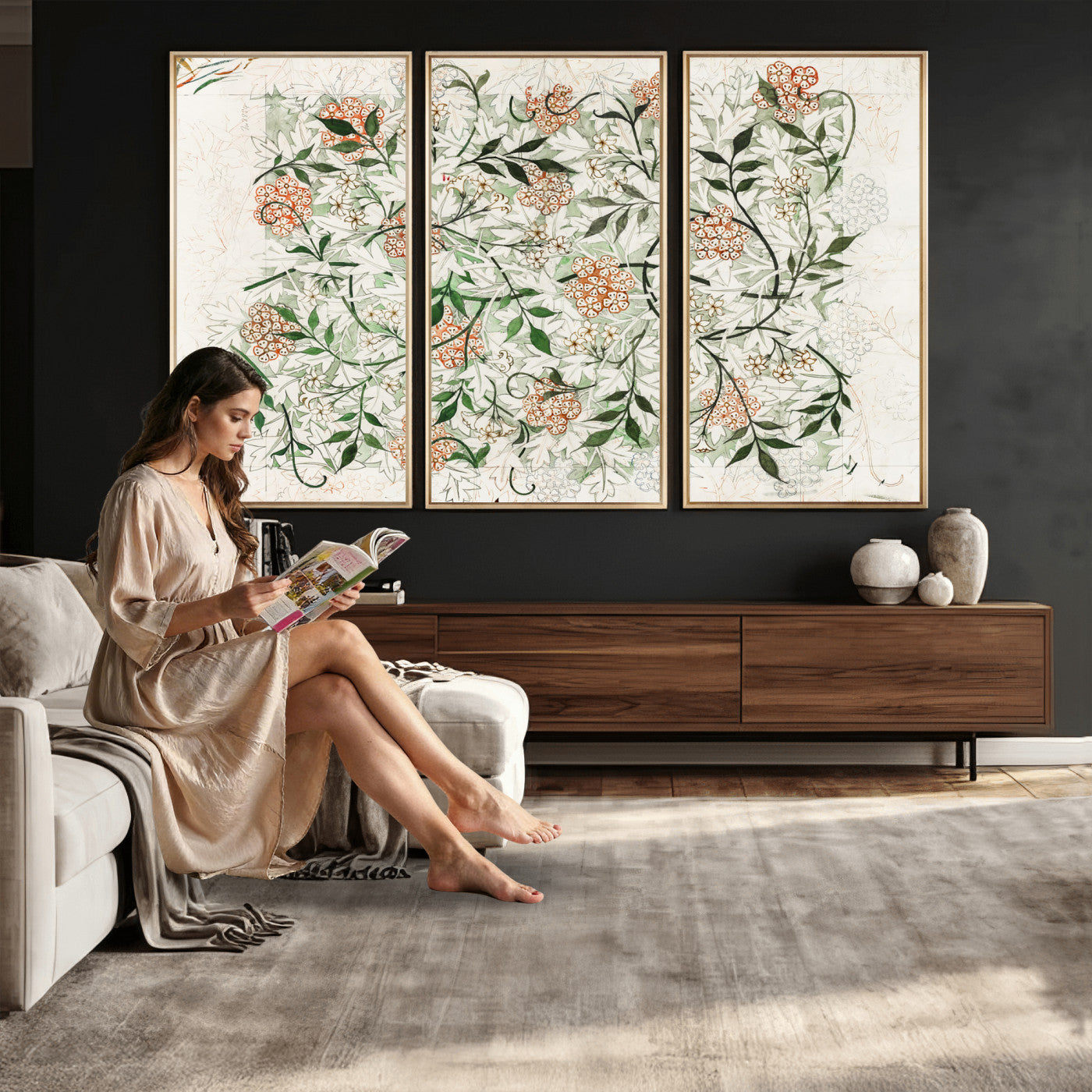 17622011W-MGV-CV-36X24 - William Morris Jasmine Flower Wall Art Canvas Print, Botanical Floral Canvas Print, Vintage Cottagecore Wall Decor, Framed Nature Artwork Ready to Hang