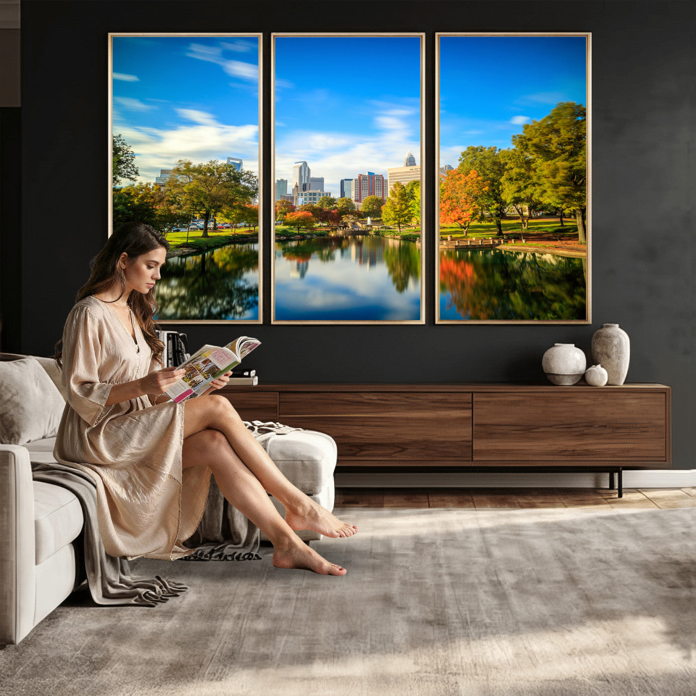 83254720-MGV-CV-36X24 - Charlotte Skyline Canvas Wall Art Print – North Carolina Cityscape Photography Print